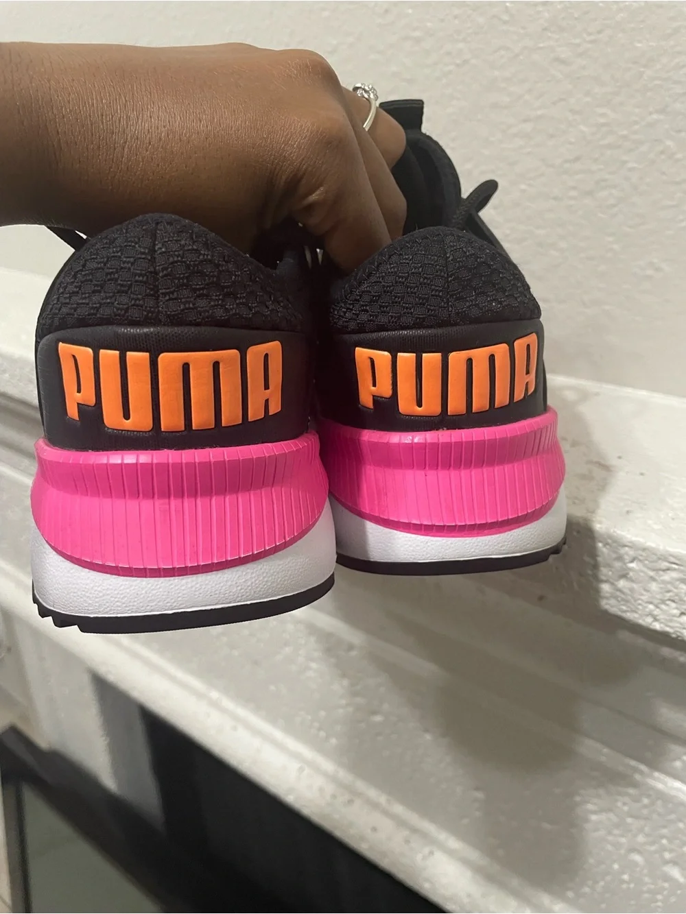 Puma Women's Black & Hot Pink Athletic Running Shoes with Neon Splatter
